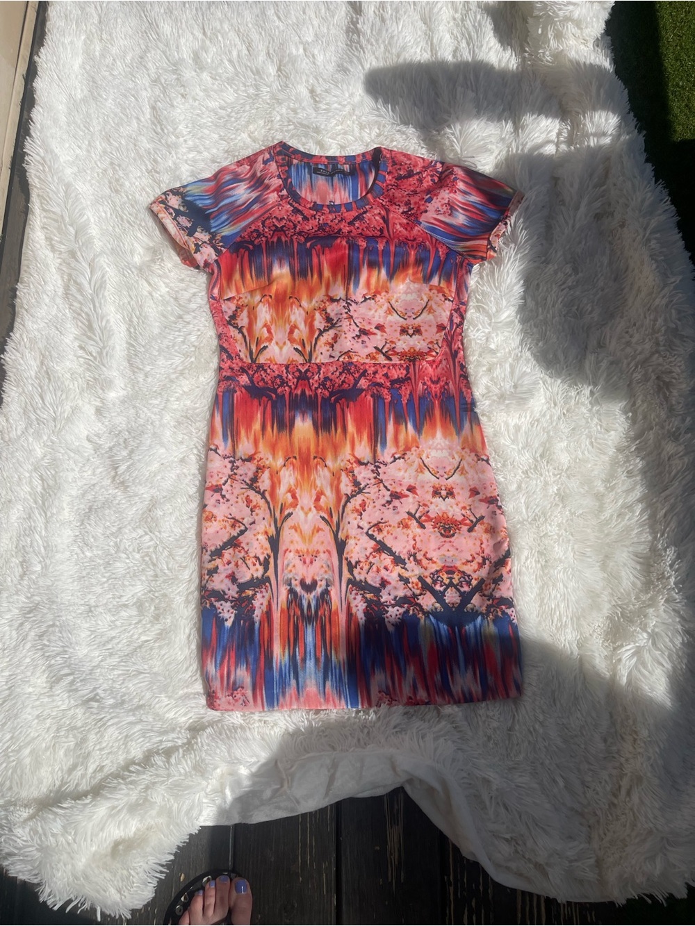 ZARA Tie-Dye Mini Dress in Pink, Orange and Blue size Large